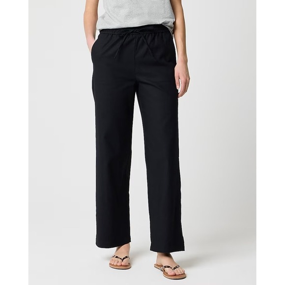 J. Crew Factory Pants - J.Crew Women's Linen Blend Slim Wide-Leg Drawstring Pant Black 2 P Petite NWOT